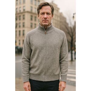 J. CREW Gray 100% Lambs Wool 1/4 Zip Pullover Sweater Top  Mens Size Large